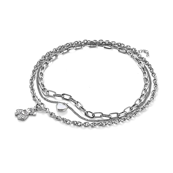 Shop Lc Black And White Austrian Crystal Three Layer Necklace With Heart And Teddy Bear Charm 20.5-22.5 Inches In Silvertone