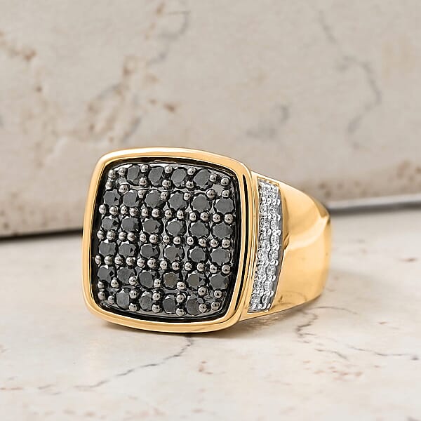 Shop Lc Black And White Diamond 1.50 Ctw Men's Ring In 10K Yellow Gold 11.60 Grams