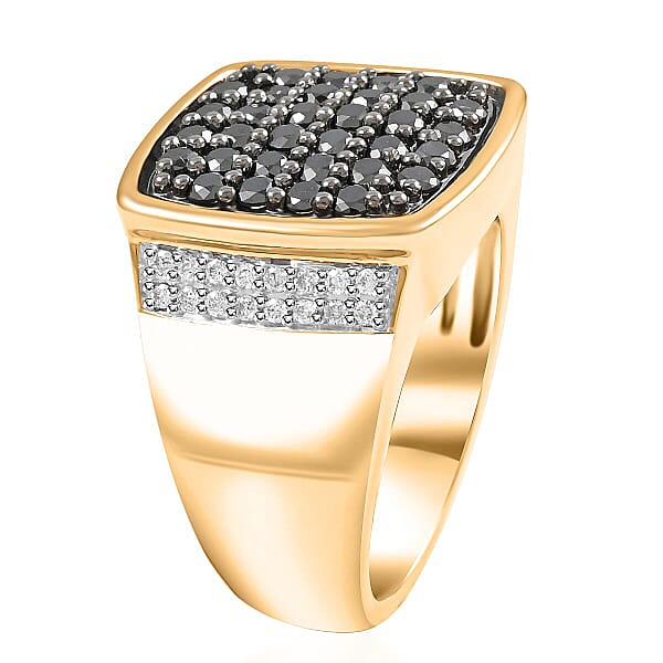 Shop Lc Black And White Diamond 1.50 Ctw Men's Ring In 10K Yellow Gold 11.60 Grams