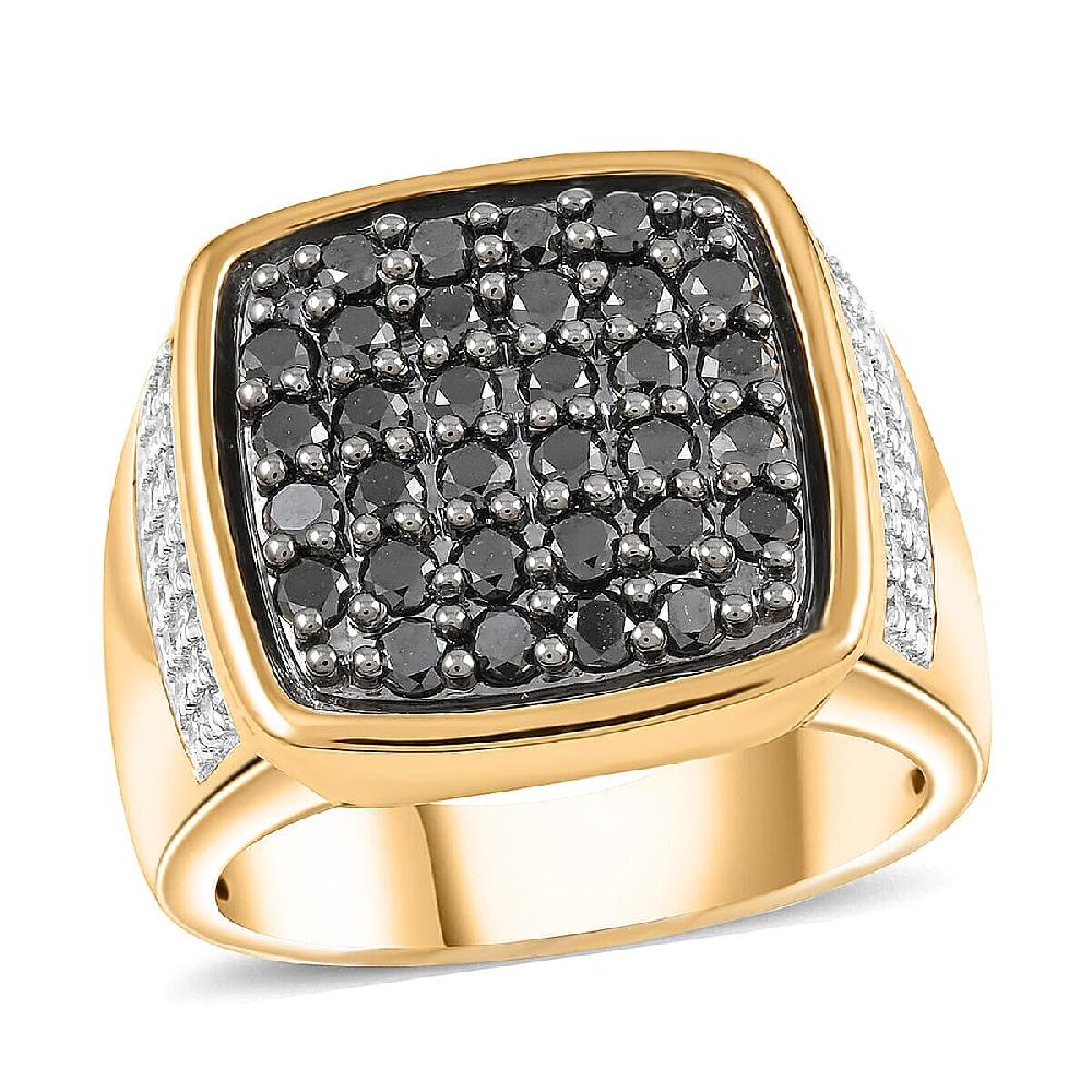 shop lc Black and White Diamond 1.50 ctw Men's Ring in 10K Yellow Gold 11.60 Grams