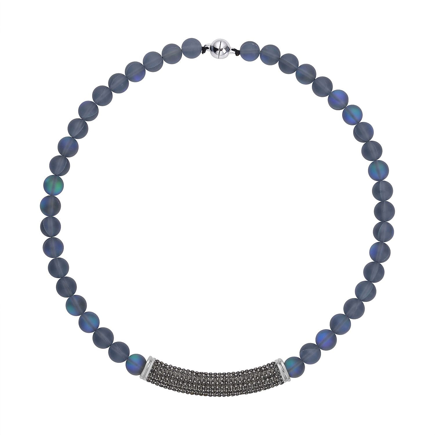 shop lc Black Aurora Borealis Glass and Black Austrian Crystal Boho Style Necklace in Silvertone 20 Inches