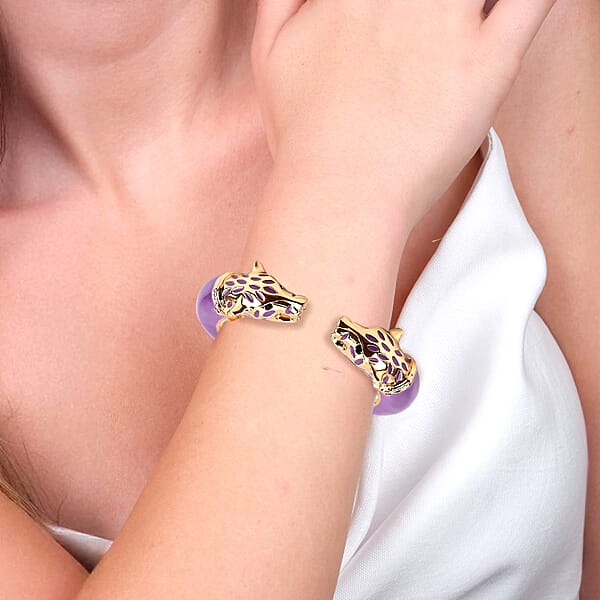Shop Lc Black Austrian Crystal And Purple Enameled Bangle Bracelet In Goldtone (6.50 In)