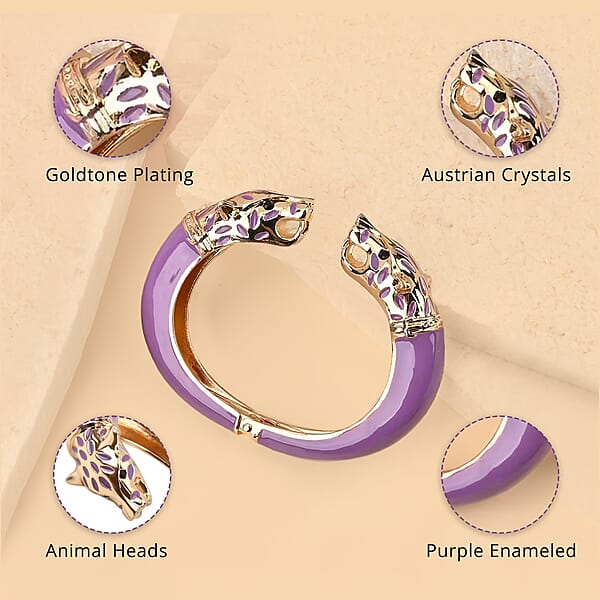 Shop Lc Black Austrian Crystal And Purple Enameled Bangle Bracelet In Goldtone (6.50 In)