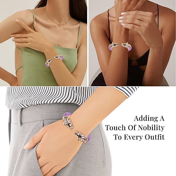 Shop Lc Black Austrian Crystal And Purple Enameled Bangle Bracelet In Goldtone (6.50 In)
