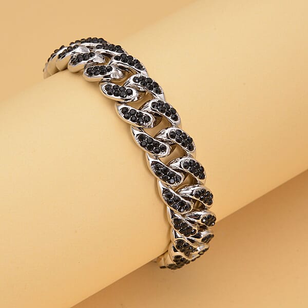 Shop Lc Black Austrian Crystal Curb Link Chain Bracelet In Silvertone (7.50-9.50In)