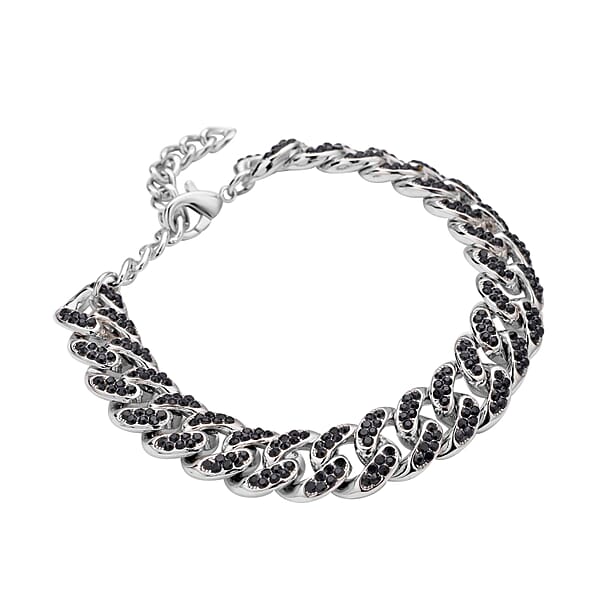 Shop Lc Black Austrian Crystal Curb Link Chain Bracelet In Silvertone (7.50-9.50In)