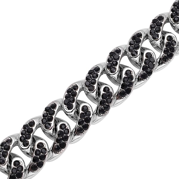 Shop Lc Black Austrian Crystal Curb Link Chain Bracelet In Silvertone (7.50-9.50In)