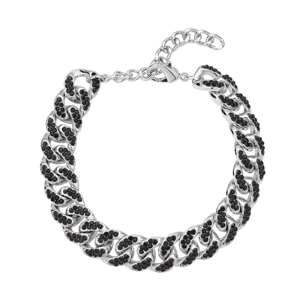 shop lc Black Austrian Crystal Curb Link Chain Bracelet in Silvertone (7.50-9.50In)