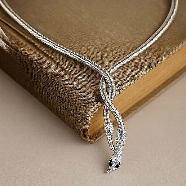 Shop Lc Black Austrian Crystal Serpentine Necklace In Silvertone 36-39.5 Inches