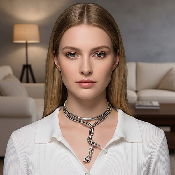 Shop Lc Black Austrian Crystal Serpentine Necklace In Silvertone 36-39.5 Inches