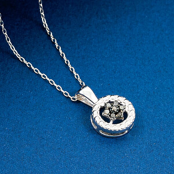 Shop Lc Black Diamond 0.10 Ctw Round Shape Pendant Necklace In Sterling Silver 18 Inches