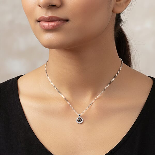 Shop Lc Black Diamond 0.10 Ctw Round Shape Pendant Necklace In Sterling Silver 18 Inches