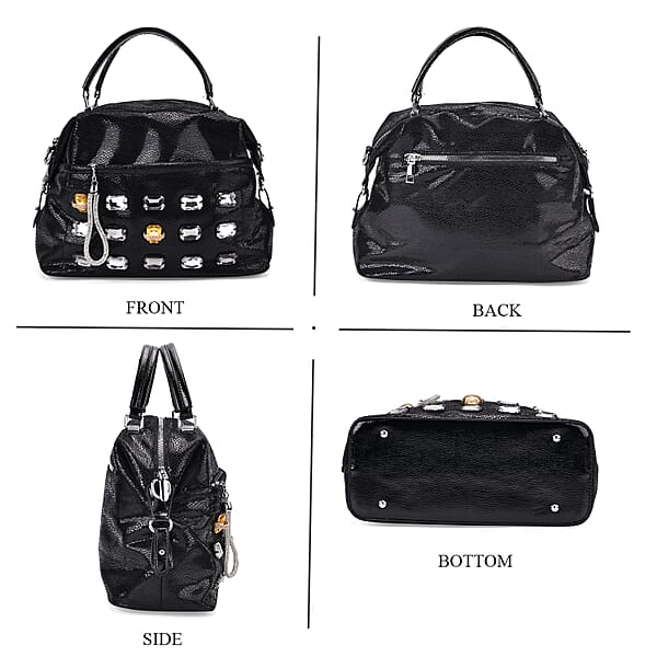 Shop Lc Black Faux Leather Crossbody Bag (11.8x4.92x8.66) With Rhinestone And Shoulder Strap