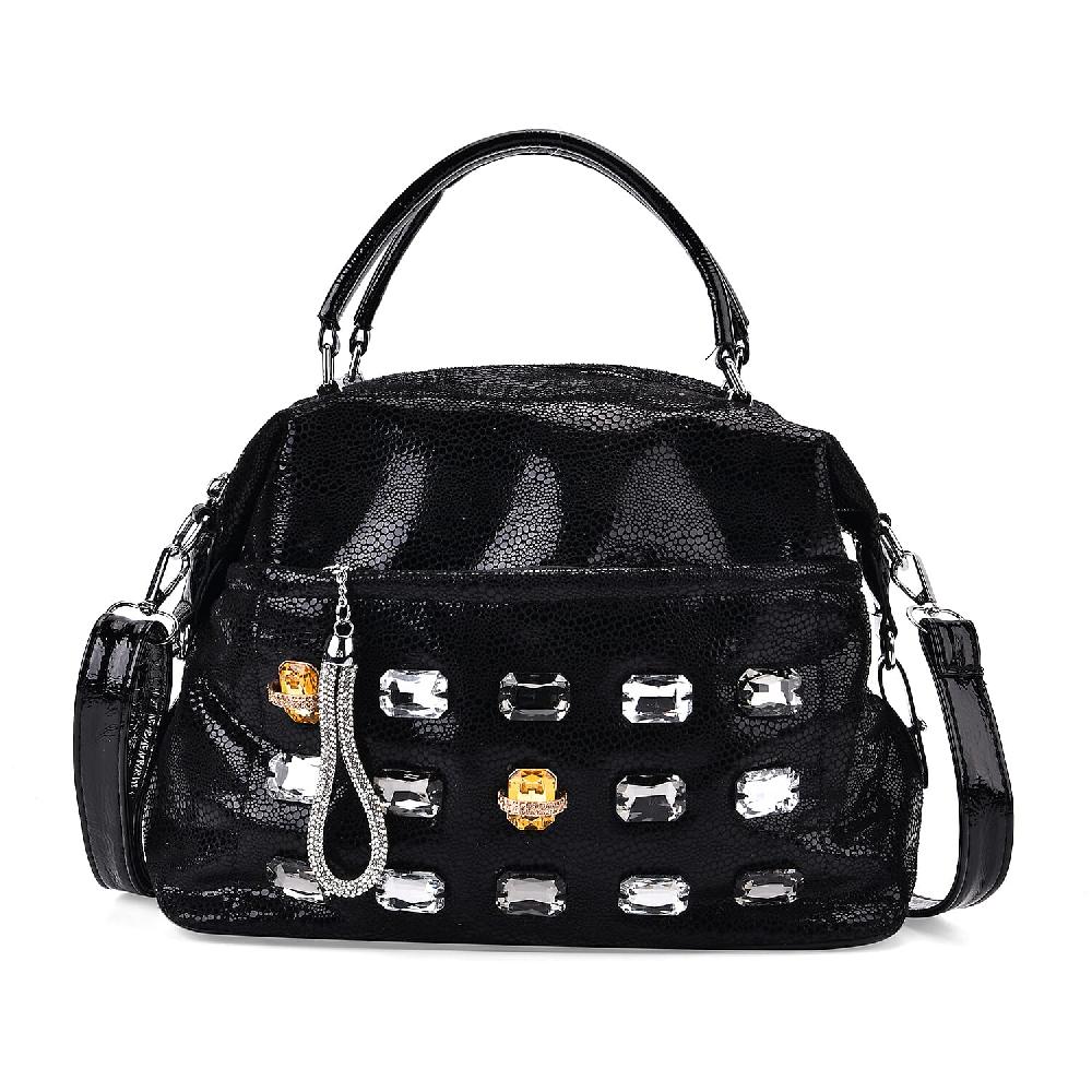 shop lc Black Faux Leather Crossbody Bag (11.8x4.92x8.66) with Rhinestone and Shoulder Strap