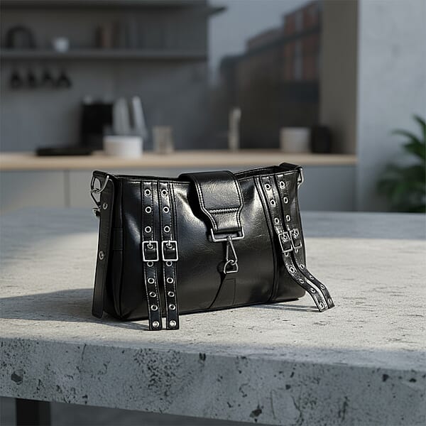 Shop Lc Black Faux Leather Punk Crossbody Bag With Shoulder Strap