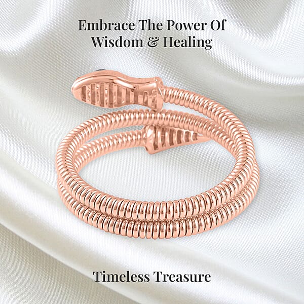 Shop Lc Black Glass And White Austrian Crystal Snake Link Chain Bracelet In Rosetone (7.00 In)