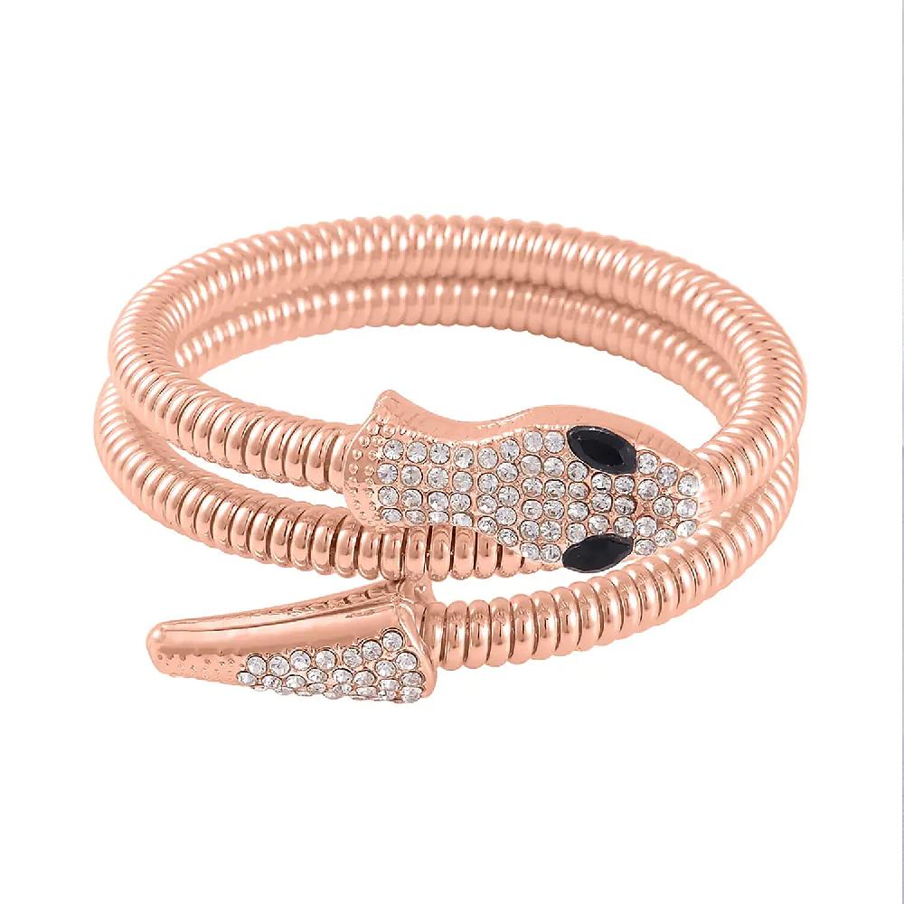 shop lc Black Glass and White Austrian Crystal Snake Link Chain Bracelet in Rosetone (7.00 In)