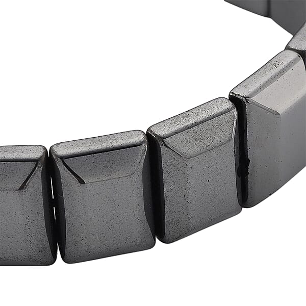 Shop Lc Black Hematite Block Stretch Men's Bracelet 360.00 Ctw (8-8.5 Inches)