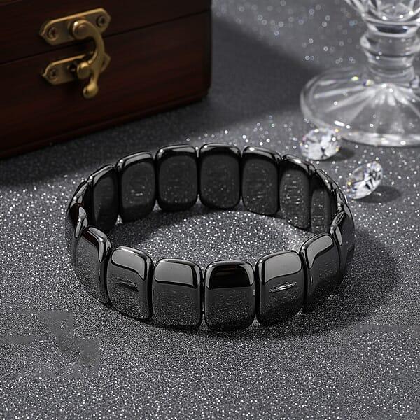 Shop Lc Black Hematite Block Stretch Men's Bracelet 360.00 Ctw (7.75-8.25 Inches)