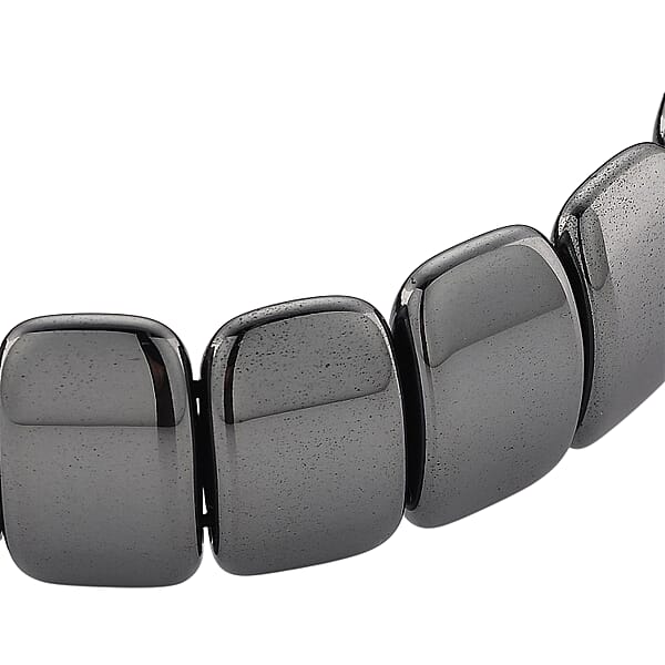 Shop Lc Black Hematite Block Stretch Men's Bracelet 360.00 Ctw (7.75-8.25 Inches)