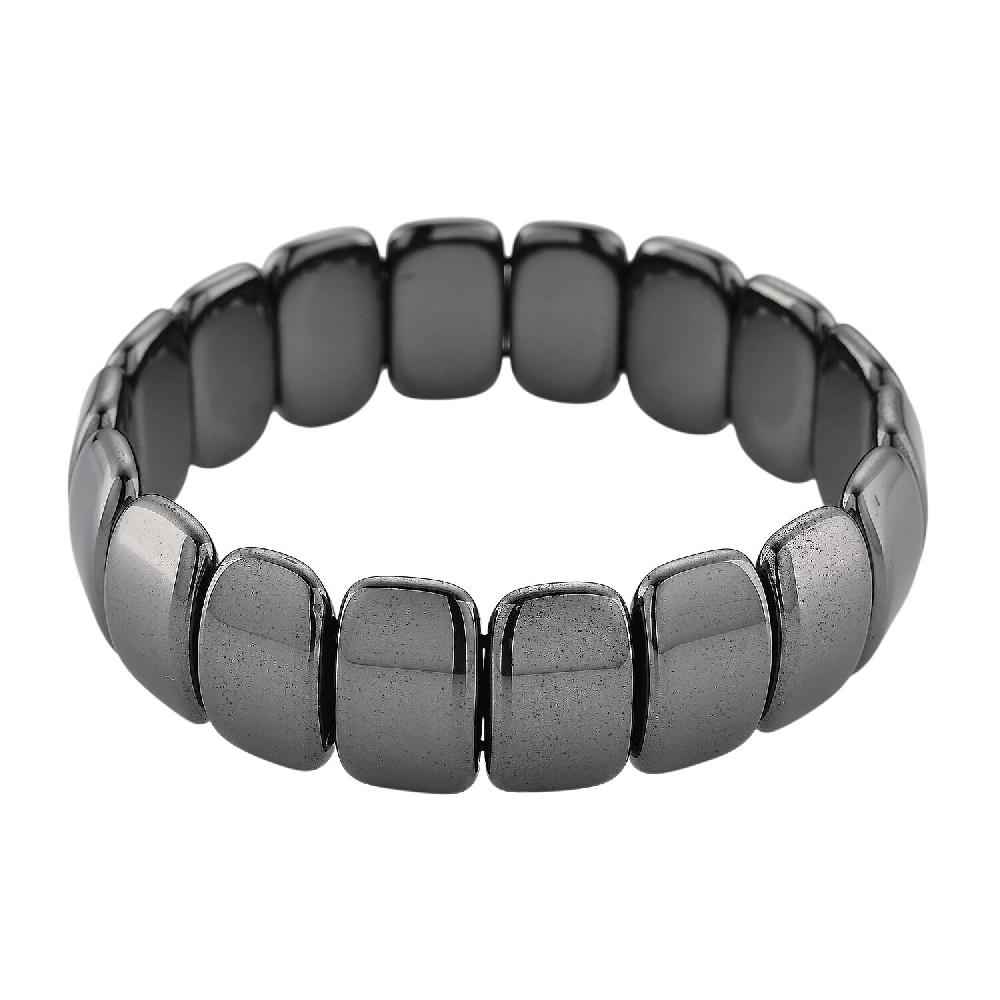 shop lc Black Hematite Block Stretch Men's Bracelet 360.00 ctw (7.75-8.25 inches)