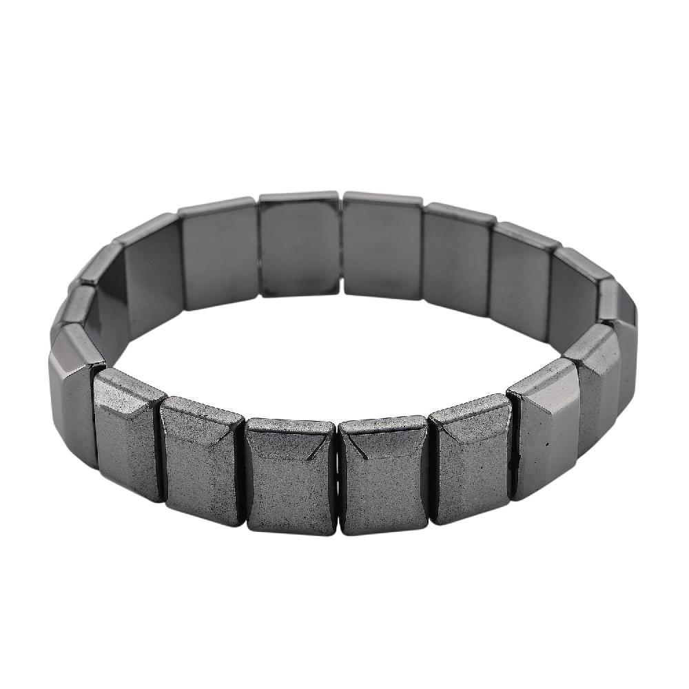 shop lc Black Hematite Block Stretch Men's Bracelet 360.00 ctw (8-8.5 Inches)