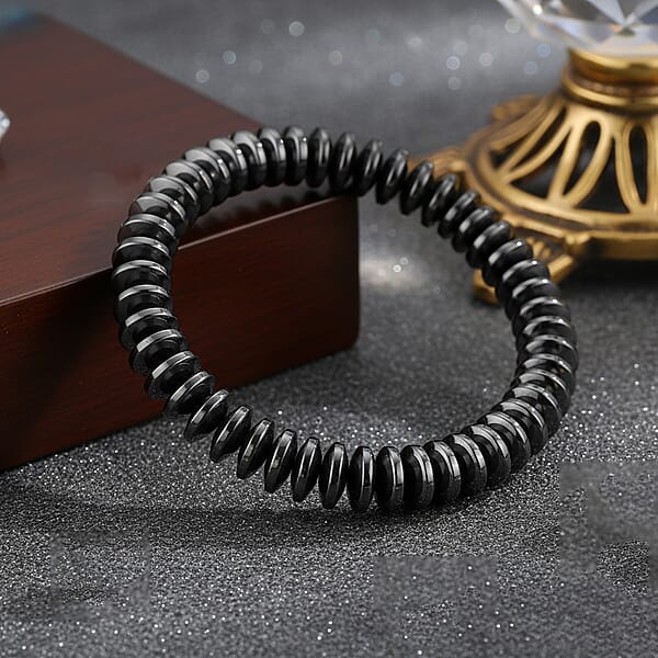 Shop Lc Black Hematite Roundel Beaded Stretch Bracelet 257.00 Ctw (6.75-7.25 Inches)