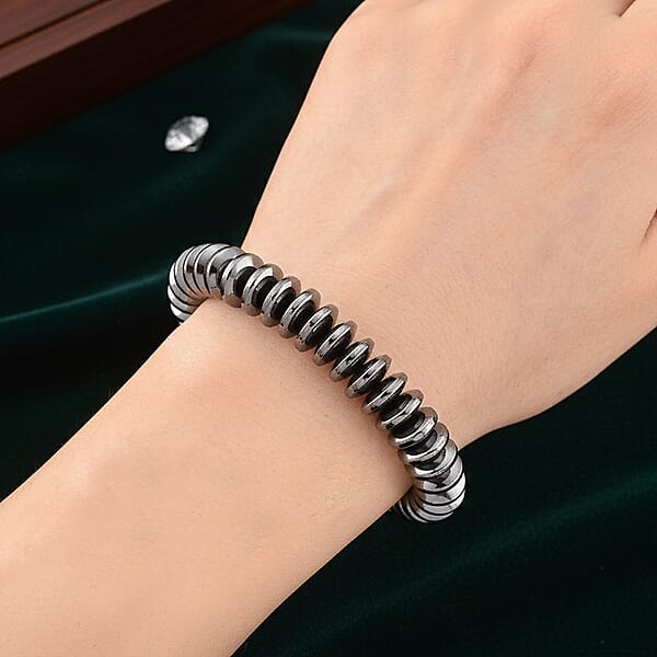 Shop Lc Black Hematite Roundel Beaded Stretch Bracelet 257.00 Ctw (6.75-7.25 Inches)