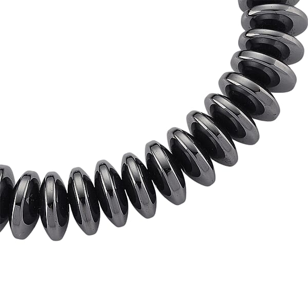 Shop Lc Black Hematite Roundel Beaded Stretch Bracelet 257.00 Ctw (6.75-7.25 Inches)