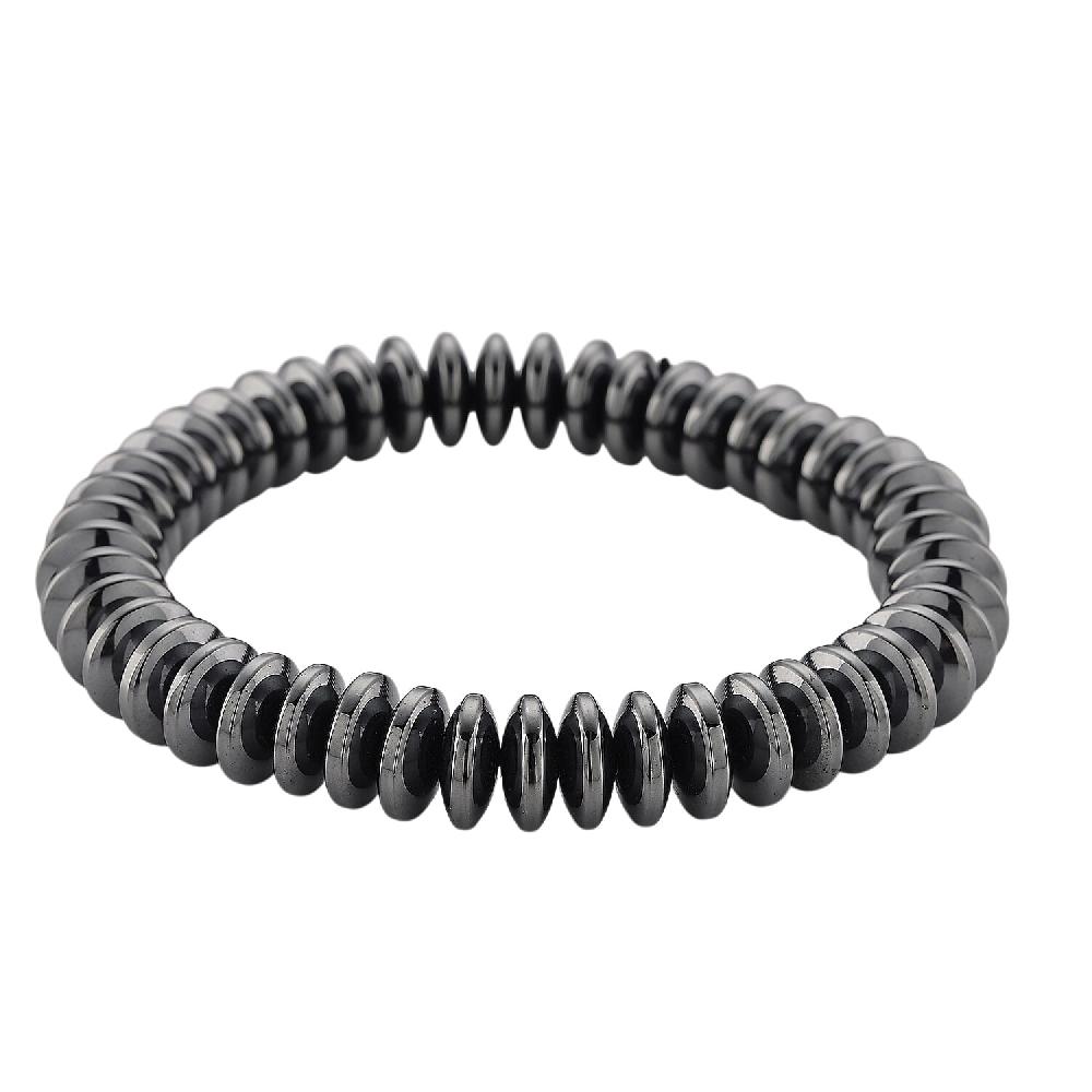 shop lc Black Hematite Roundel Beaded Stretch Bracelet 257.00 ctw (6.75-7.25 inches)
