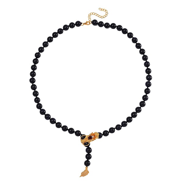 Shop Lc Black Jade (D) And Multi Gemstone 227.60 Ctw Dragon Necklace In 18K Vermeil Yellow Gold Over Sterling Silver 18-20 Inches
