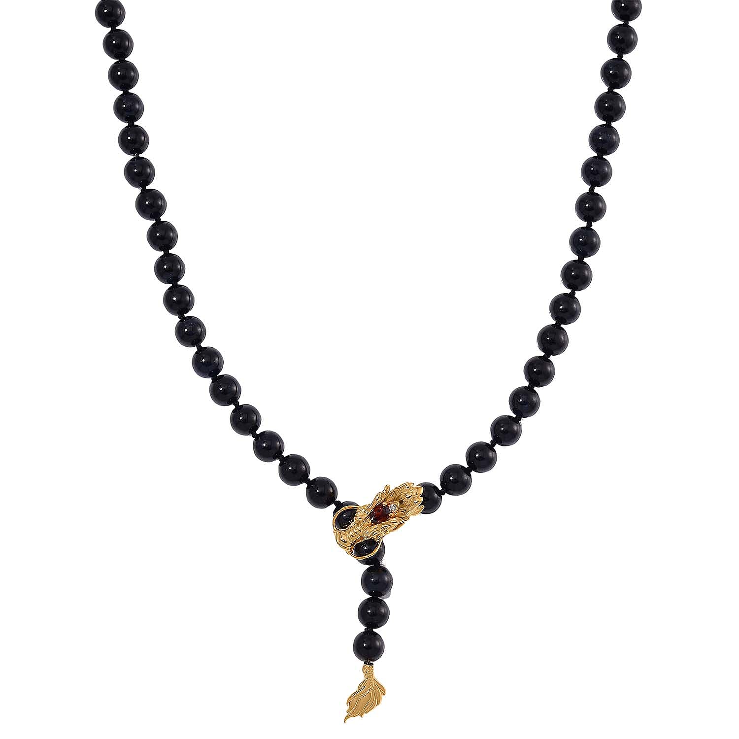shop lc Black Jade (D) and Multi Gemstone 227.60 ctw Dragon Necklace in 18K Vermeil Yellow Gold Over Sterling Silver 18-20 Inches