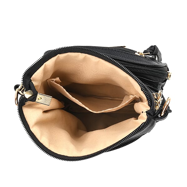 Shop Lc Black Multiple Pockets Faux Leather Crossbody Bag With Shoulder Strap