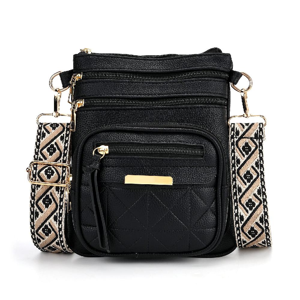 shop lc Black Multiple Pockets Faux Leather Crossbody Bag with Shoulder Strap
