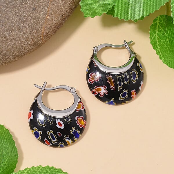 Shop Lc Black Murano Style Basket Earrings In Stainless Steel With Lifetime Guarantee