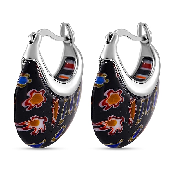 Shop Lc Black Murano Style Basket Earrings In Stainless Steel With Lifetime Guarantee