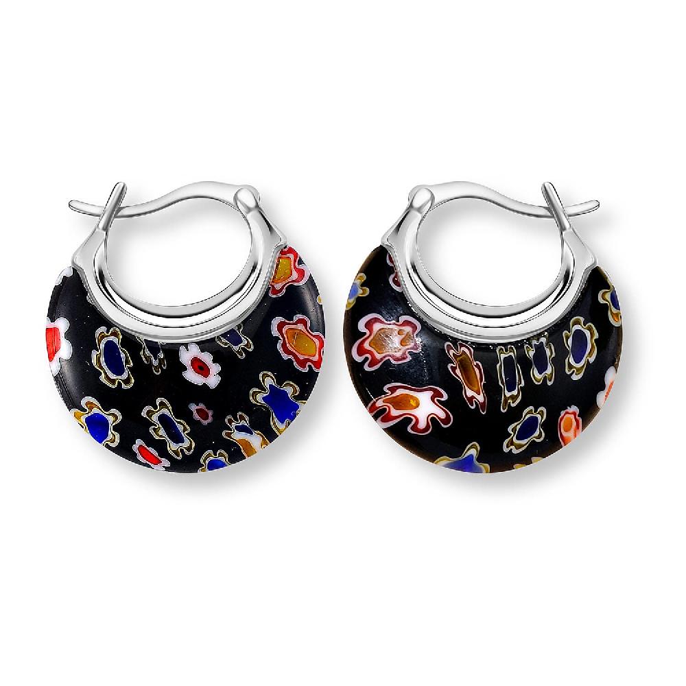 shop lc Black Murano Style Basket Earrings in Stainless Steel with Lifetime Guarantee