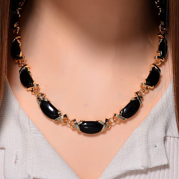 Shop Lc Black Obsidian 250.00 Ctw Molto Kiss Necklace In Goldtone 18-20 Inches