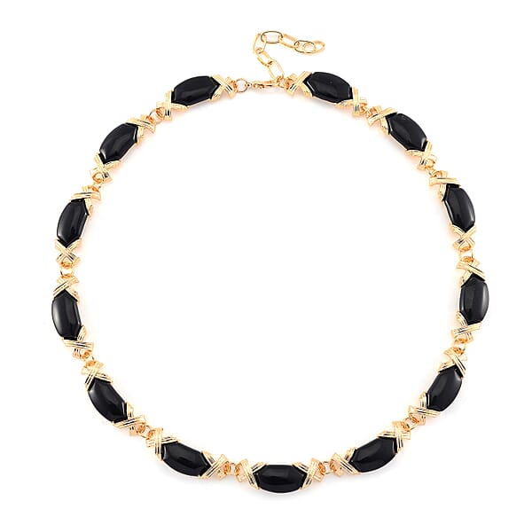 Shop Lc Black Obsidian 250.00 Ctw Molto Kiss Necklace In Goldtone 18-20 Inches