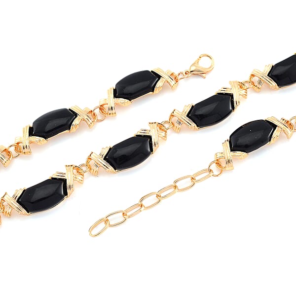 Shop Lc Black Obsidian 250.00 Ctw Molto Kiss Necklace In Goldtone 18-20 Inches