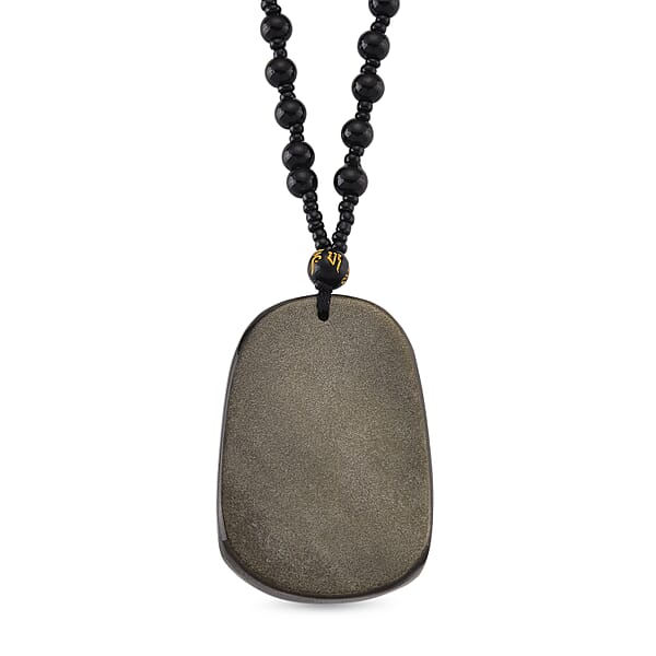 Shop Lc Black Obsidian 340.00 Ctw Carved Dragon Pendant With Beaded Necklace 26 Inches