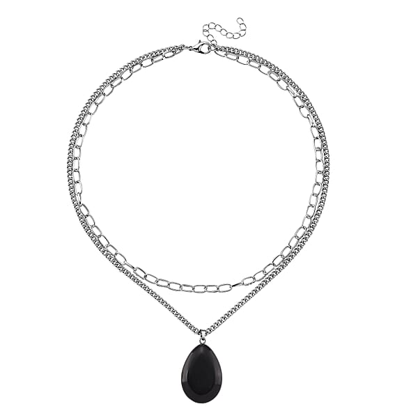 Shop Lc Black Obsidian 75.00 Ctw Pendant With Paper Clip Necklace In Silvertone 18-20 Inches