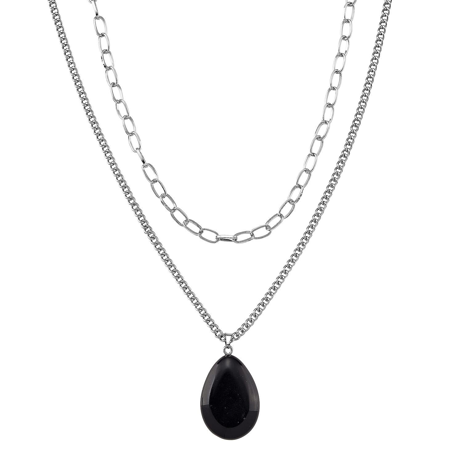 shop lc Black Obsidian 75.00 ctw Pendant with Paper Clip Necklace in Silvertone 18-20 Inches
