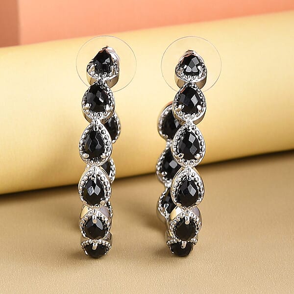 Shop Lc Black Onyx 7.65 Ctw Earrings In Stainless Steel Inside Out Hoops Black Jewelry For Women