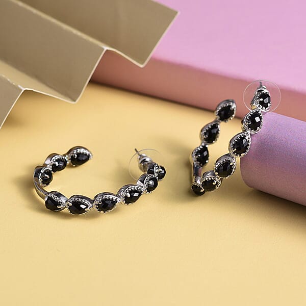 Shop Lc Black Onyx 7.65 Ctw Earrings In Stainless Steel Inside Out Hoops Black Jewelry For Women