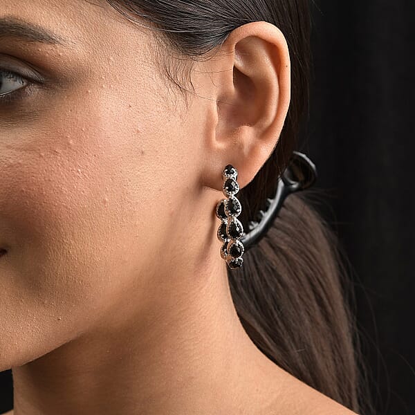 Shop Lc Black Onyx 7.65 Ctw Earrings In Stainless Steel Inside Out Hoops Black Jewelry For Women