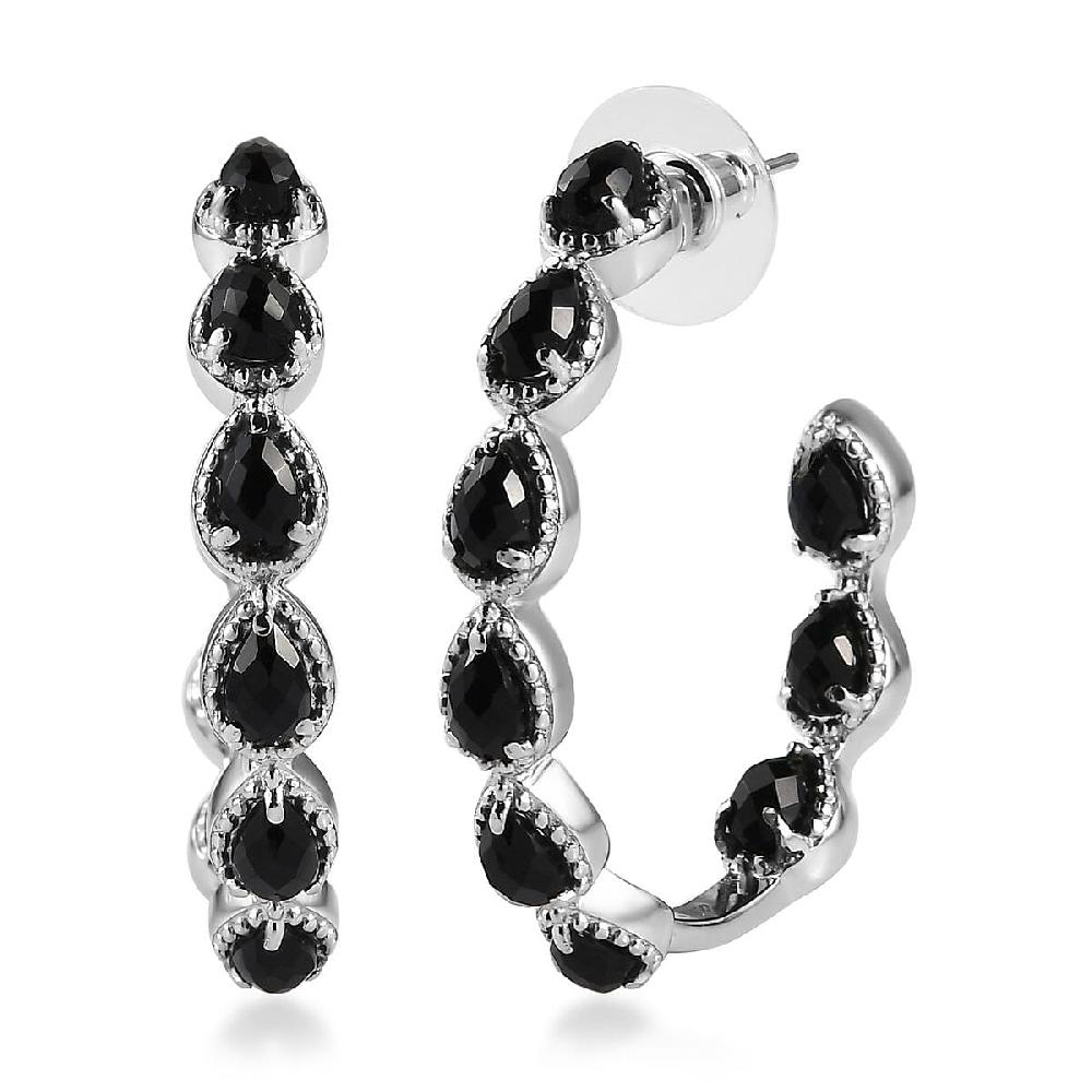 shop lc Black Onyx 7.65 ctw Earrings in Stainless Steel Inside Out Hoops Black Jewelry For Women