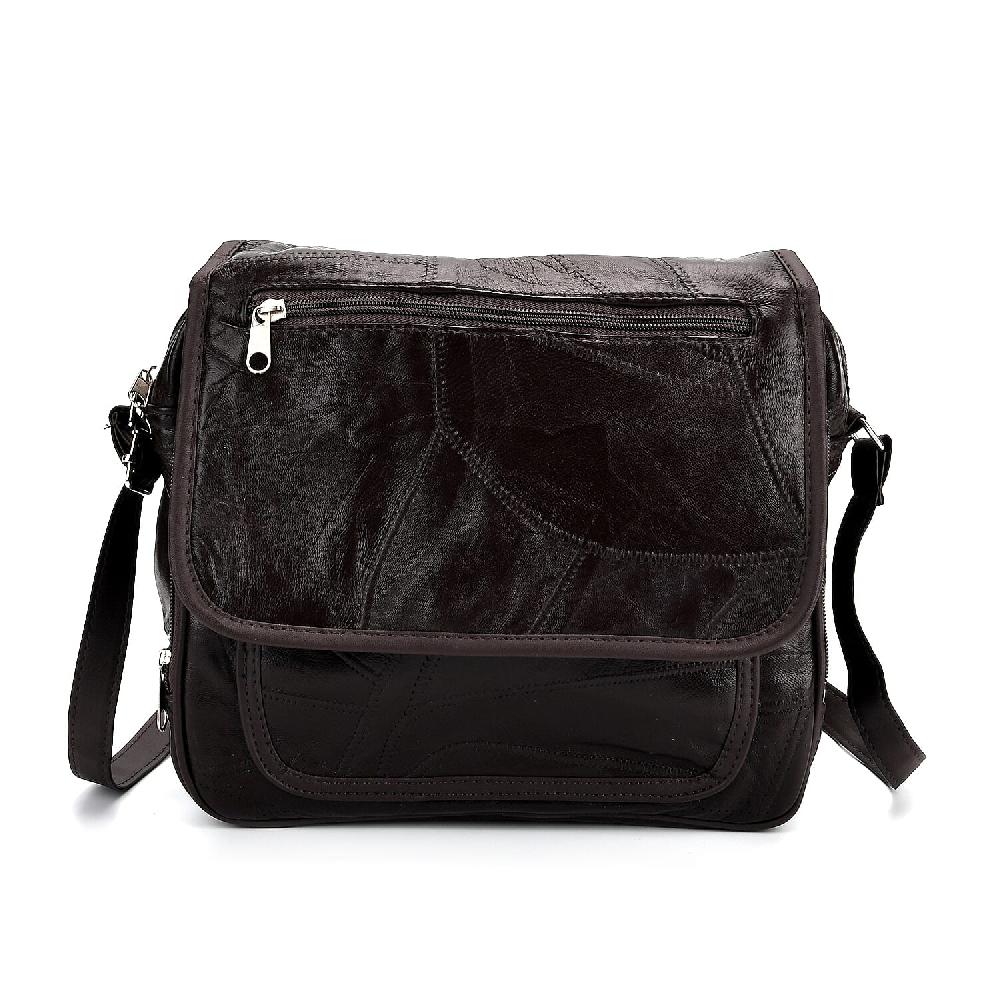 shop lc Black Patchwork Sheep Leather Crossbody Bag with Adjustable Shoulder Strap