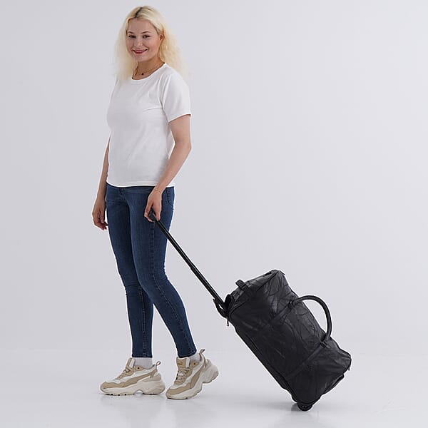 Shop Lc Black Patchwork Sheep Leather Travel Bag With Wheels