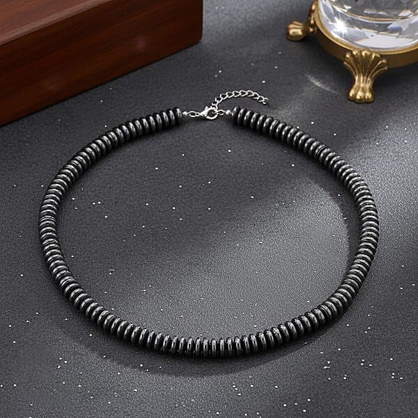 Shop Lc Black Plated Hematite Roundel Beaded Necklace In Silvertone 689.00 Ctw (21.25-23.25 Inches)